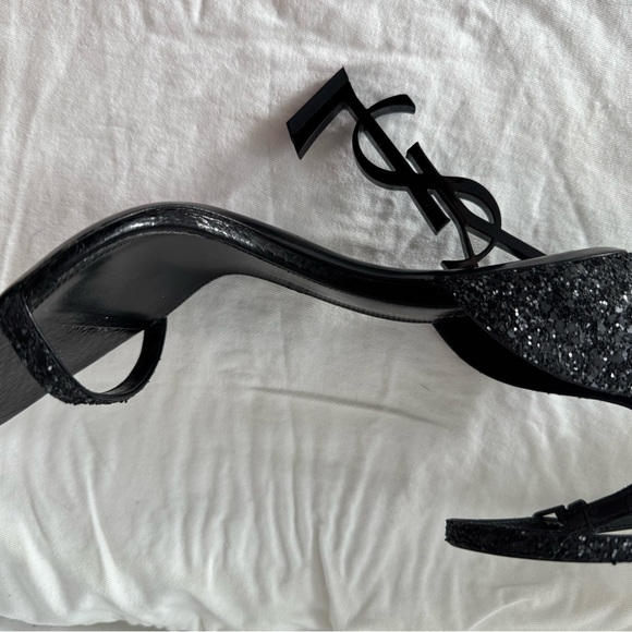 Yves Saint Laurent, YSL letter heel, YSL Opyum 110 Heels in Glitter/Black - Picture 5 of 15